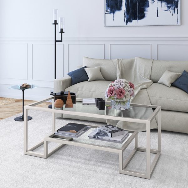 45" Silver Glass And Steel Coffee Table With Shelf - Image 4