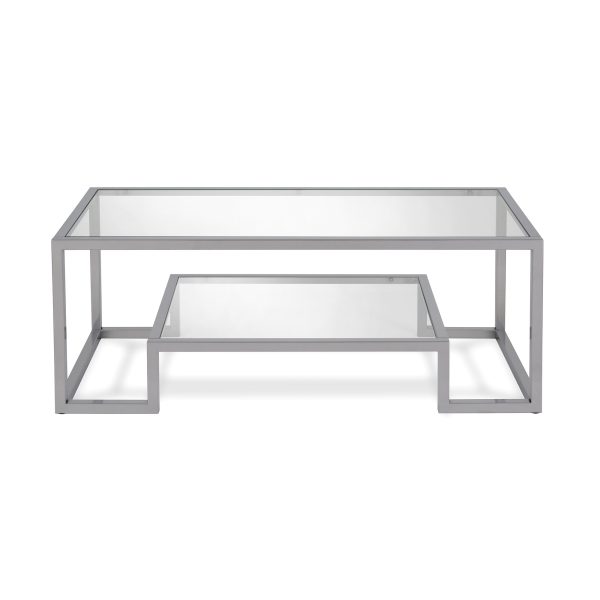 45" Silver Glass And Steel Coffee Table With Shelf - Image 3