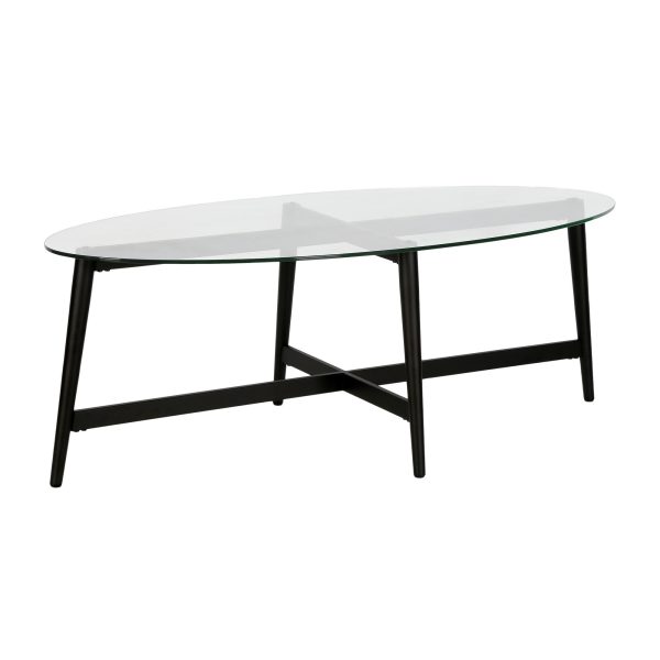 50" Clear And Black Glass And Steel Oval Coffee Table - Image 2