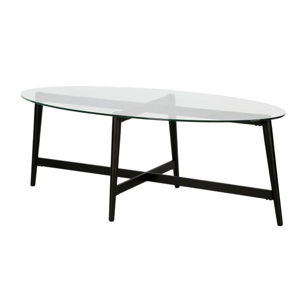 50" Clear And Black Glass And Steel Oval Coffee Table - Image 4