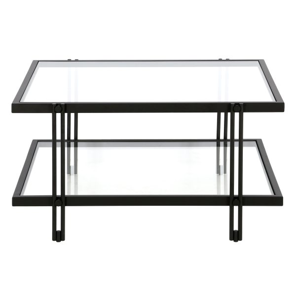 32" Clear And Black Glass And Steel Square Coffee Table With Shelf - Image 2