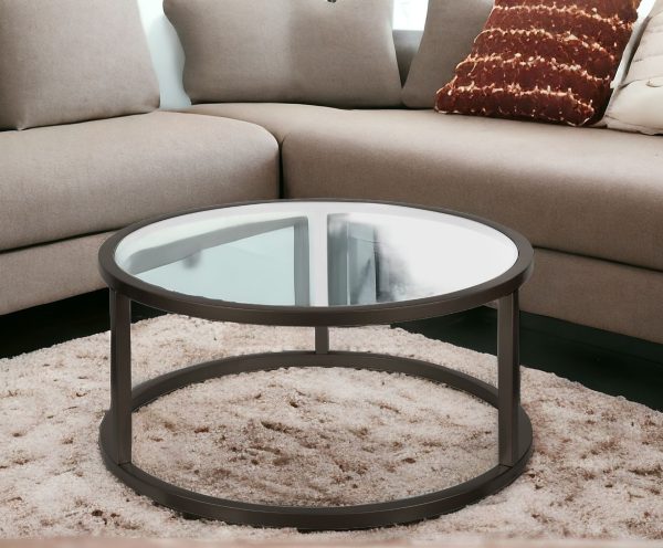 35" Black Glass And Steel Round Coffee Table - Image 2
