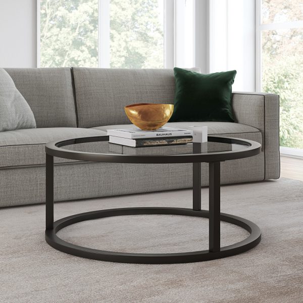 35" Black Glass And Steel Round Coffee Table - Image 4