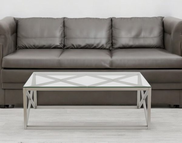 46" Silver Glass And Steel Coffee Table - Image 2