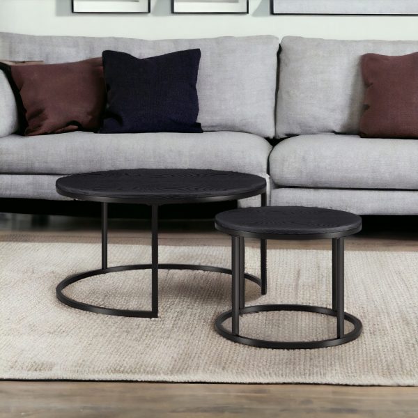 Set of Two 35" Black Steel Round Nested Coffee Tables