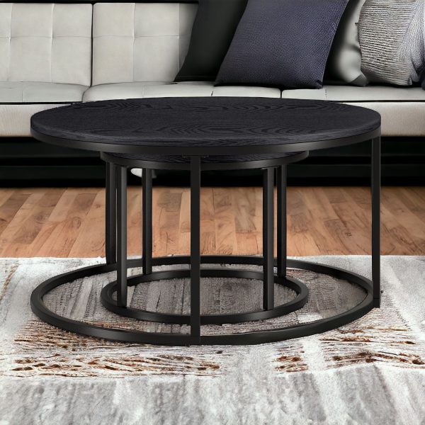 Set of Two 35" Black Steel Round Nested Coffee Tables - Image 3