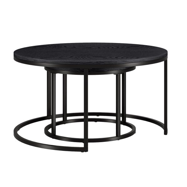 Set of Two 35" Black Steel Round Nested Coffee Tables - Image 2