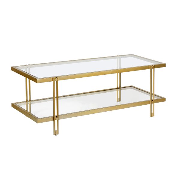 45" Gold Glass And Steel Coffee Table With Shelf - Image 3