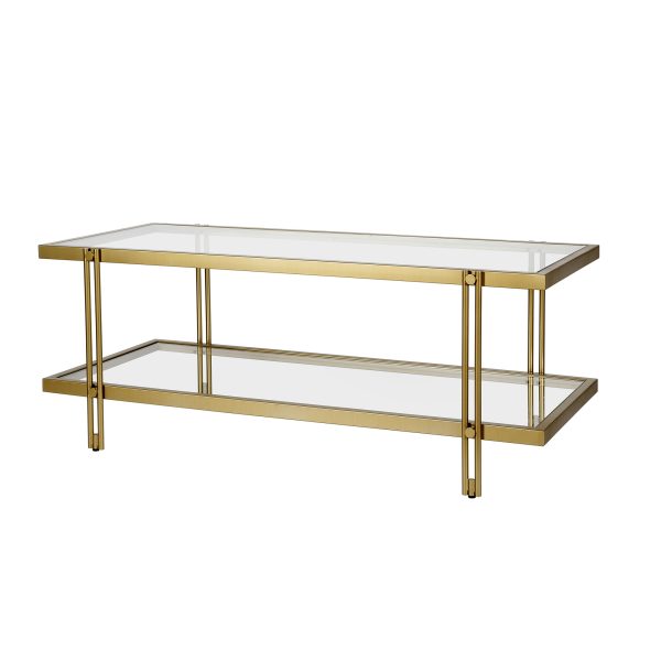 45" Gold Glass And Steel Coffee Table With Shelf - Image 4