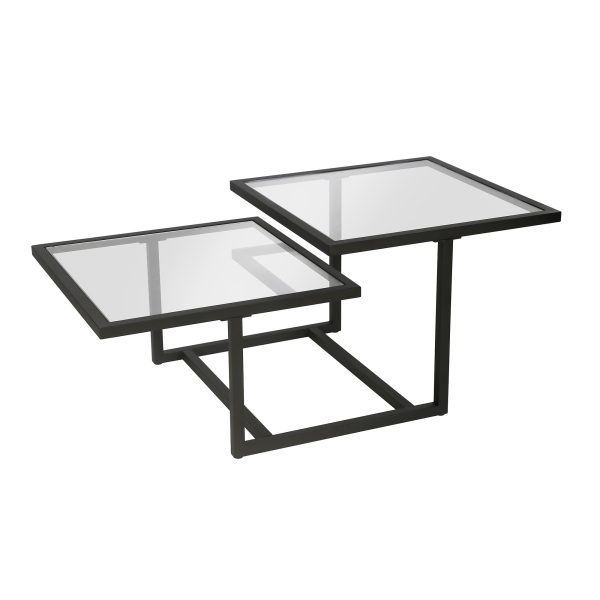 43" Black Glass And Steel Square Coffee Table With Two Shelves - Image 3