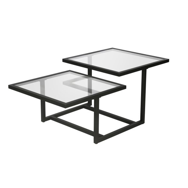 43" Black Glass And Steel Square Coffee Table With Two Shelves - Image 4