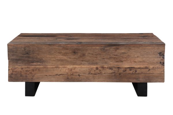 52" Dark Brown And Black Solid Wood And Metal Distressed Coffee Table - Image 3