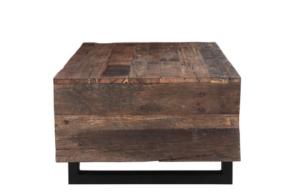 52" Dark Brown And Black Solid Wood And Metal Distressed Coffee Table - Image 4
