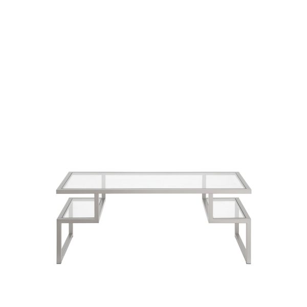 45" Silver Glass And Steel Coffee Table With Two Shelves - Image 4