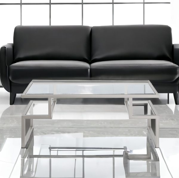 45" Silver Glass And Steel Coffee Table With Two Shelves - Image 2