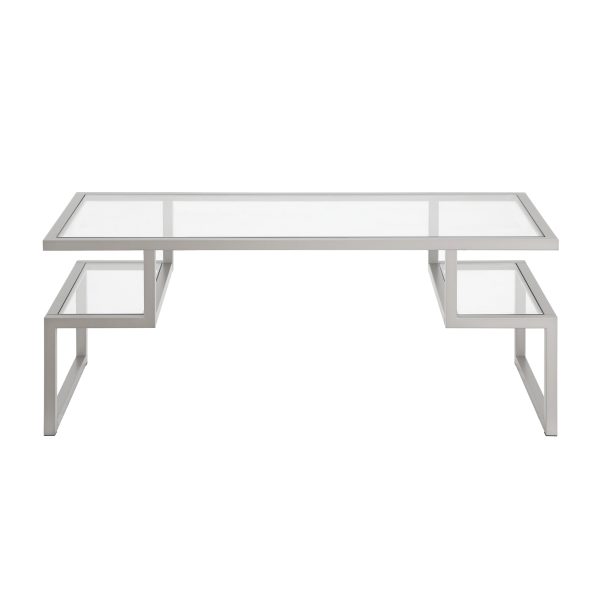 45" Silver Glass And Steel Coffee Table With Two Shelves - Image 3