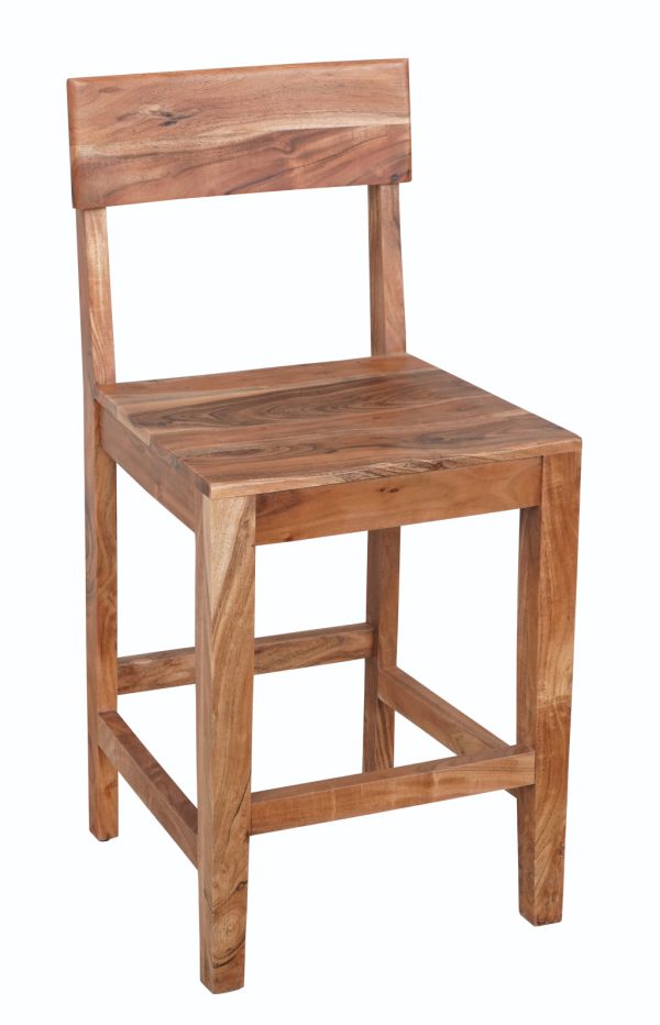 18" Wood Brown Solid Wood Counter Height Bar Chair - Image 2