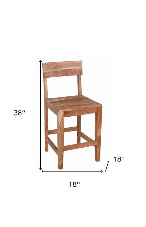 18" Wood Brown Solid Wood Counter Height Bar Chair - Image 4