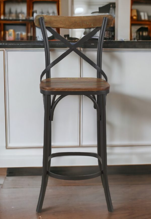 30" Brown And Black Metal Counter Height Bar Chair