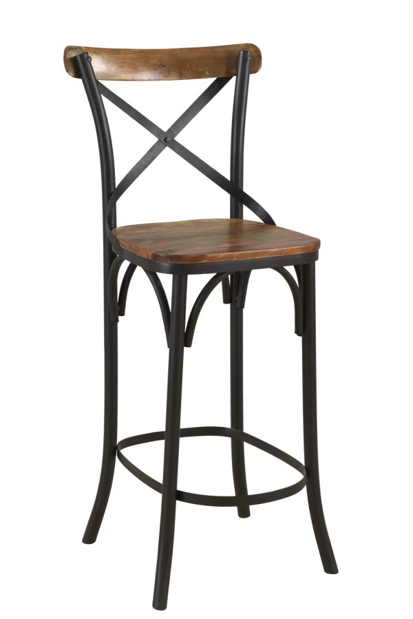 30" Brown And Black Metal Counter Height Bar Chair - Image 2