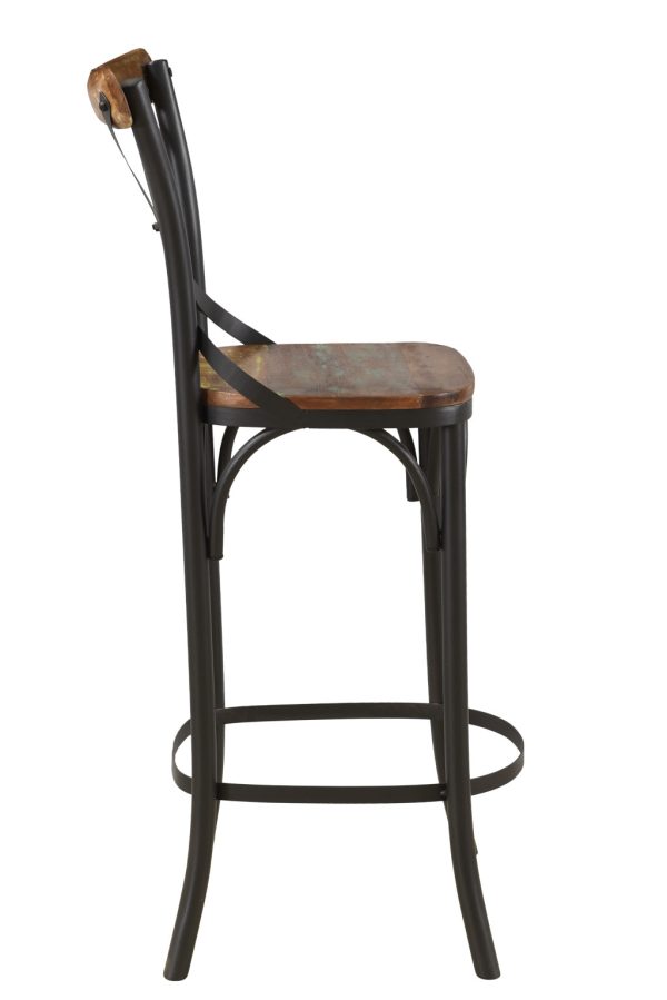 30" Brown And Black Metal Counter Height Bar Chair - Image 4