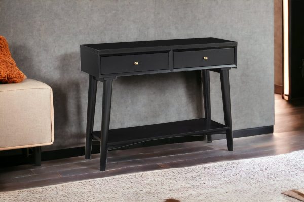 42" Black Floor Shelf Console Table With Shelves And Drawers - Image 3