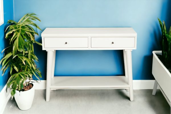 42" White Solid Wood Console Table With Shelves And Drawers - Image 3