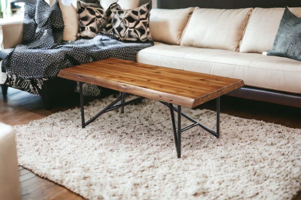 50" Brown And Black Solid Wood And Metal Coffee Table - Image 2
