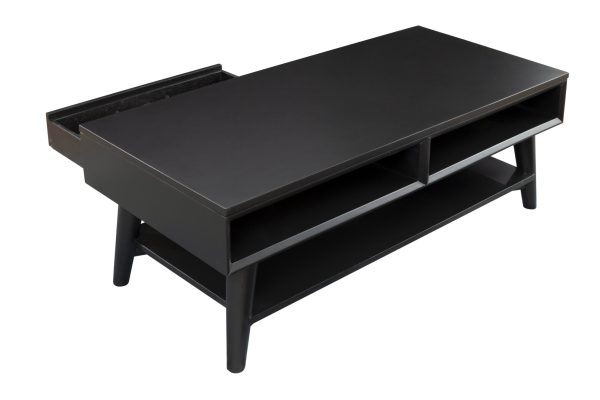 48" Black Solid And Manufactured Wood Coffee Table With Drawer - Image 4