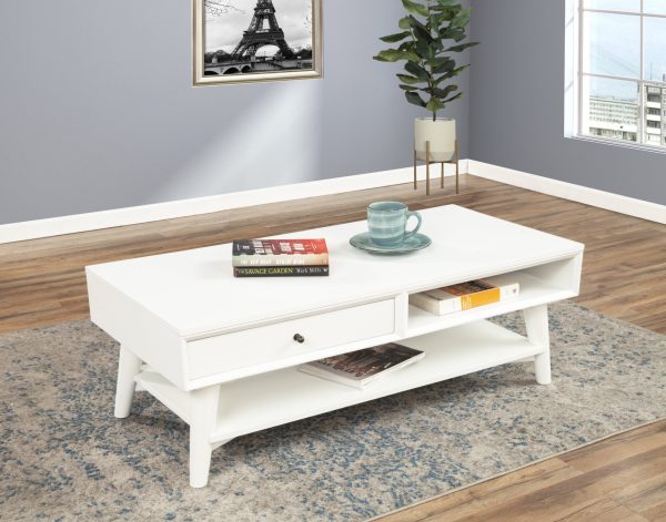 48" White Solid And Manufactured Wood Coffee Table With Drawer - Image 4