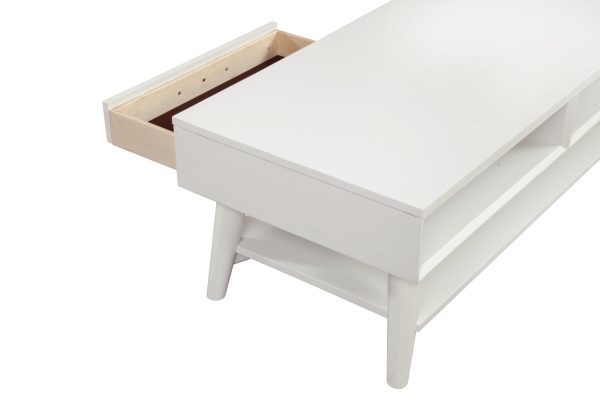48" White Solid And Manufactured Wood Coffee Table With Drawer - Image 3