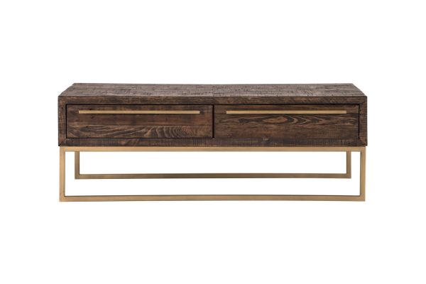 47" Dark Brown And Gold Metal Coffee Table With Drawer - Image 4