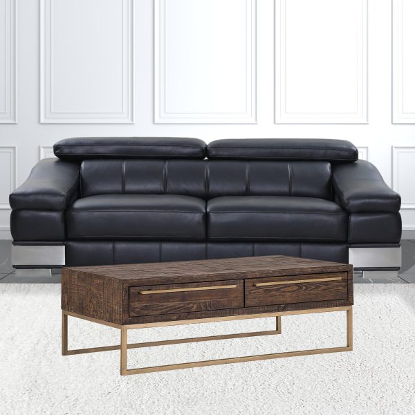 47" Dark Brown And Gold Metal Coffee Table With Drawer - Image 3