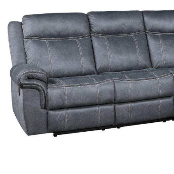 Gray Velvet Reclining L Shaped Six Piece Corner Sectional With Console - Image 4