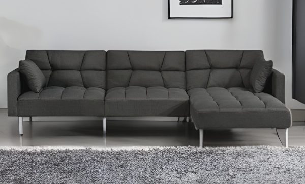 Dark Gray Polyester Modular L Shaped Two Piece Sofa and Chaise Sectional And Toss Pillows - Image 2