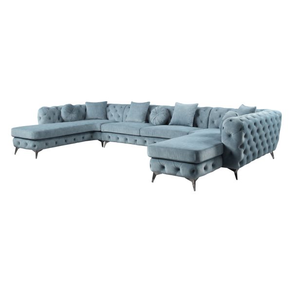 Deep Green Leather Match U Shaped Three Piece Seating Component And Toss Pillows - Image 3