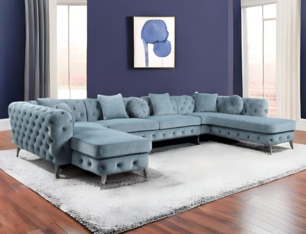 Deep Green Leather Match U Shaped Three Piece Seating Component And Toss Pillows - Image 2