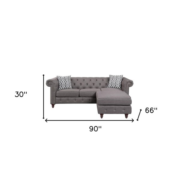 Brown Linen L Shaped Sofa and Chaise Sectional And Toss Pillows - Image 4