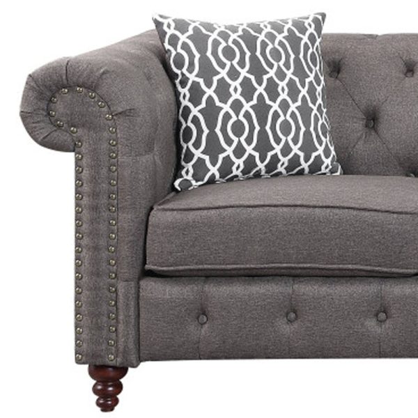 Brown Linen L Shaped Sofa and Chaise Sectional And Toss Pillows - Image 3