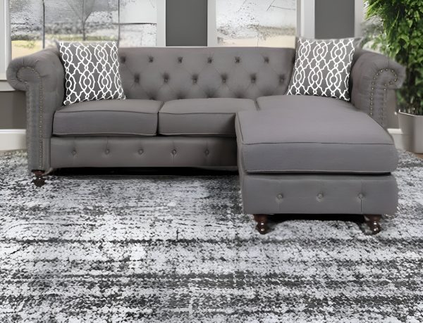 Brown Linen L Shaped Sofa and Chaise Sectional And Toss Pillows - Image 2