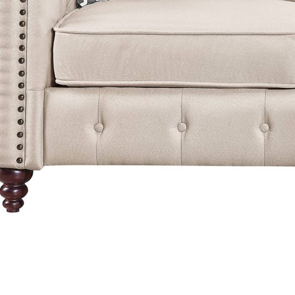 Beige Linen L Shaped Sofa and Chaise Sectional And Toss Pillows - Image 4