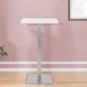 24" White and Silver Metallic Square Steel Bar Table