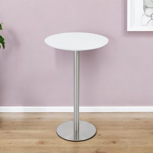 26" White and Silver Metallic Rounded Steel Bar Table