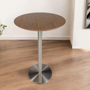 26" Wood Brown and Silver Metallic Rounded Steel Bar Table