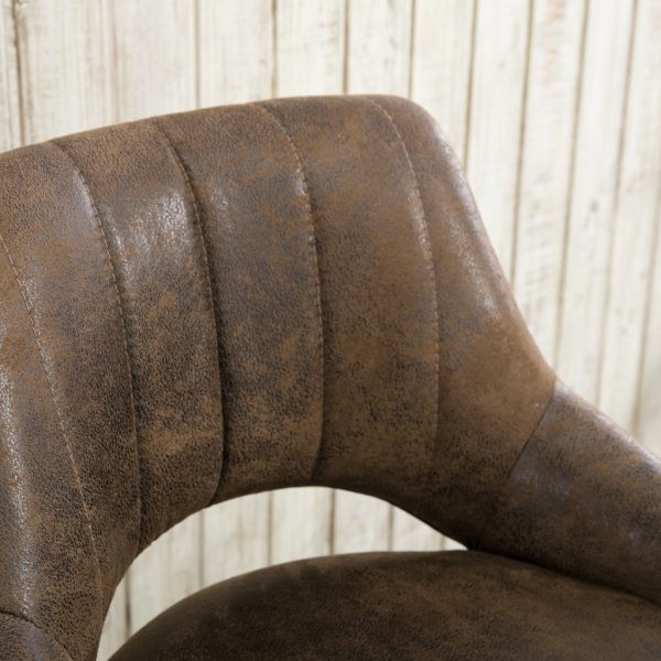 Set of Two 32" Brown And Black Faux Leather And Steel Swivel Low Back Adjustable Height Bar Chairs - Image 4