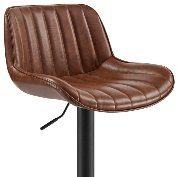 Set of Two Brown And Black Faux Leather And Steel Low Back Adjustable Height Swivel Bar Chairs - Image 4