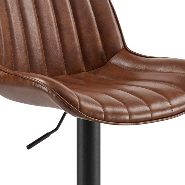 Set of Two Brown And Black Faux Leather And Steel Low Back Adjustable Height Swivel Bar Chairs - Image 3