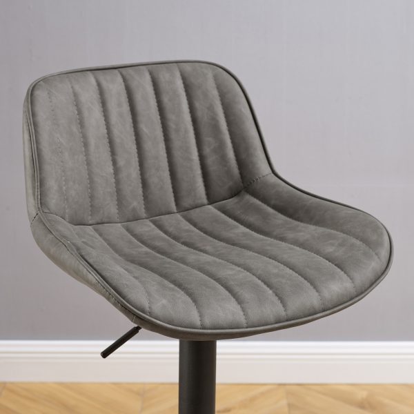 Set of Two 31" Gray And Black Faux Leather And Steel Swivel Low Back Adjustable Height Bar Chairs - Image 4