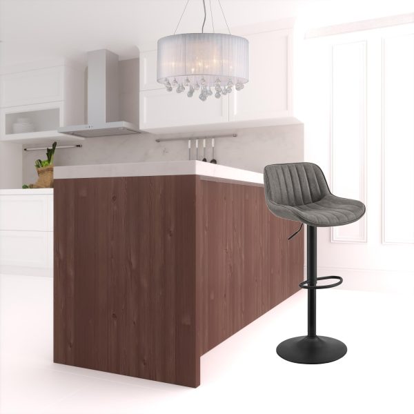 Set of Two 31" Gray And Black Faux Leather And Steel Swivel Low Back Adjustable Height Bar Chairs - Image 2