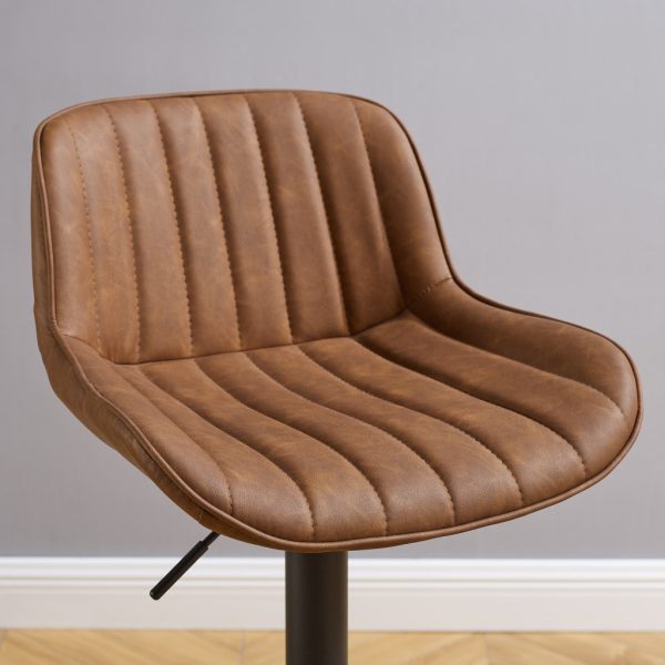 Set of Two 31" Brown And Black Faux Leather And Steel Swivel Low Back Adjustable Height Bar Chairs - Image 4